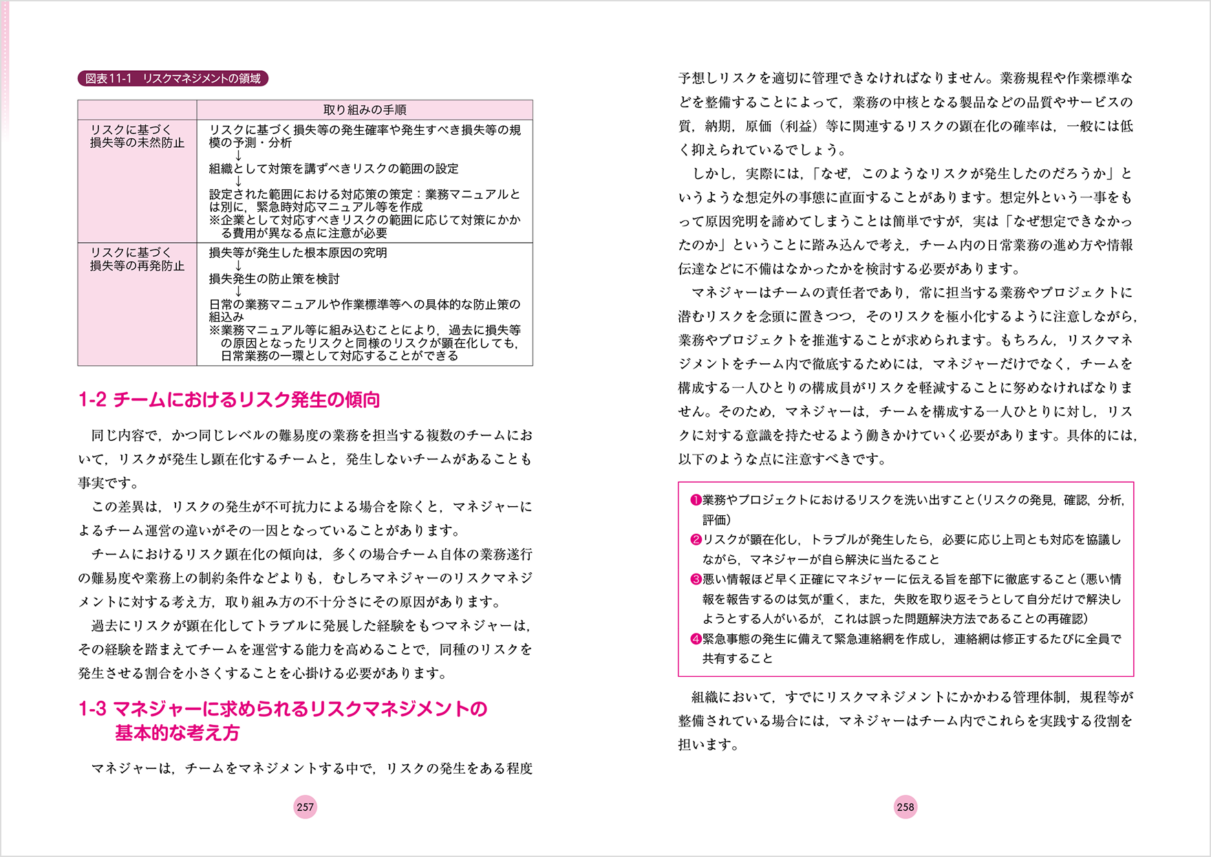 257〜258ページ：第4部 第11章 リスクマネジメントの考え方とその実践